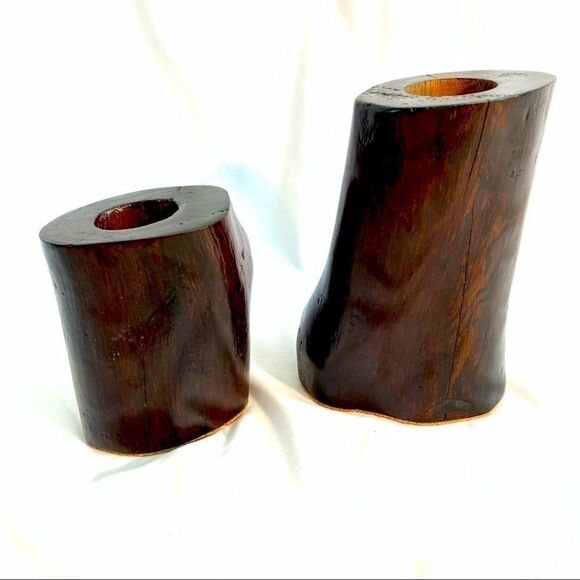 LOG 🪵 CANDLE HOLDERS HAND MADE VINTAGE - Picture 1 of 7